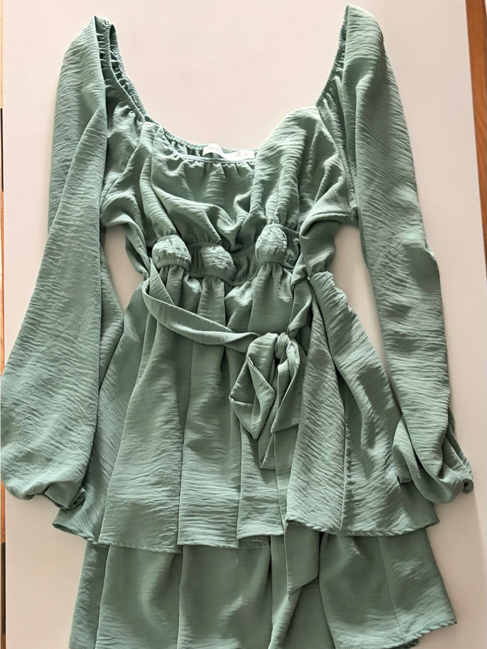 Altar'd State Sage Green Long Sleeve Peplum Dress